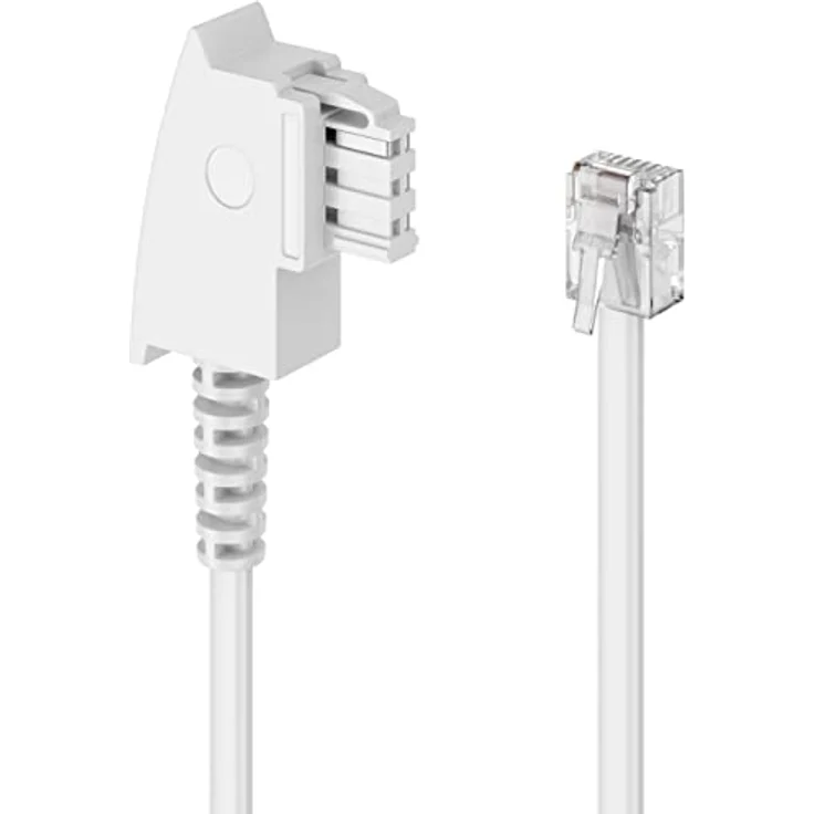 deleyCON 10m Telefonkabel TAE-F Stecker auf RJ11 Stecker Int. Norm 6P4C Flachkabel Analoge Endgeräte an TAE-F Telefondose Telefon Fax Modem Router Anrufbeantworter Weiß – Bild 3