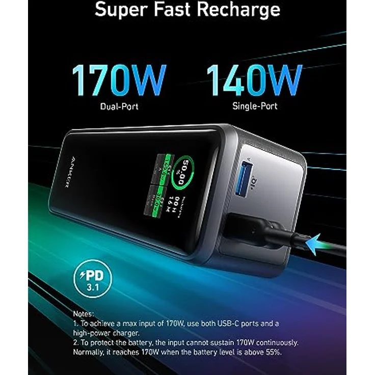 Anker Prime 27.650mAh Powerbank (250W), 3-Port Powerbank, Smarte App Kontrolle, Kompatibel mit MacBook Pro/Air, iPhone 14/13 Serie, Samsung, AirPods, und mehr (Ladestation separat erhältlich) – Bild 5