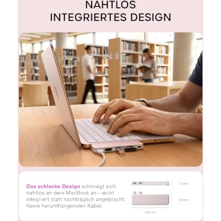 SATECHI USB-C Snap Hub 6-in-2 für MacBook Neo, 4K HDMI, 5 Gbit/s USB-A/C, SD/microSD Kartenleser, Rosa – Bild 4