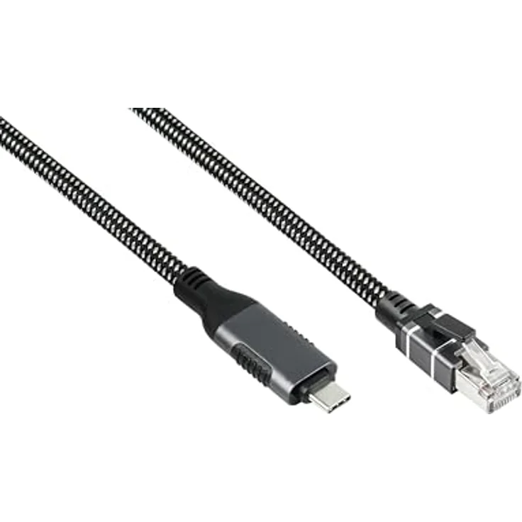 Good Connections Ethernet-Kabel USB-C zu RJ45, 1-Gigabit LAN-Adapter ohne Treiber, Textilmantel, 3m, anthrazit – Bild 2