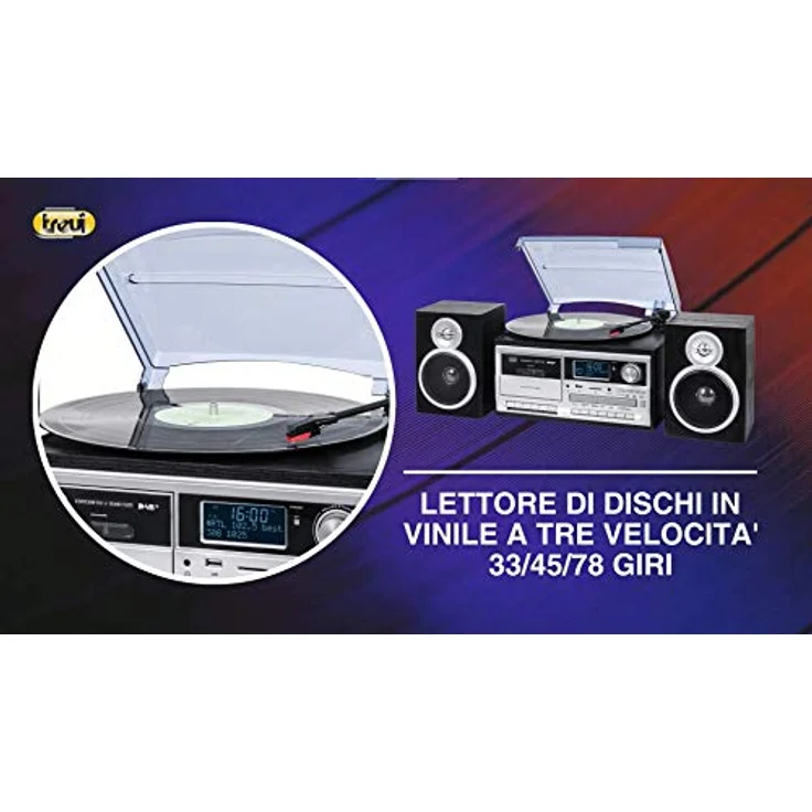 Trevi TT 1072 DAB Vinyl-Plattenspieler, Kabelloser CD- und MP3-Player, 25W, DAB/DAB+ FM Digitalradio, Bassreflex-Lautsprecher, Schwarz – Bild 3
