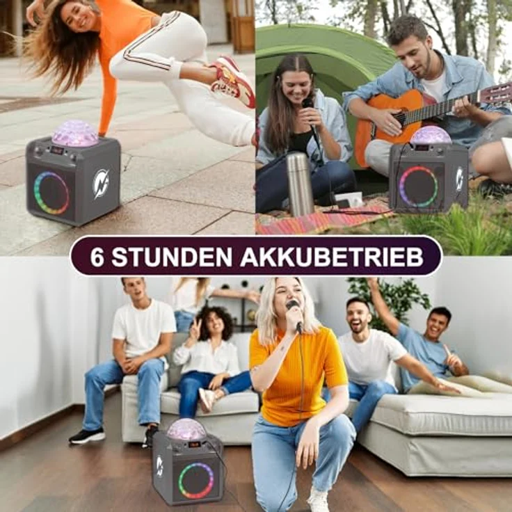 N-Gear Block Party 602 XL, Bluetooth-Lautsprecher mit Karaoke-Funktion und 2 Mikrofonen, Space Grey – Bild 5