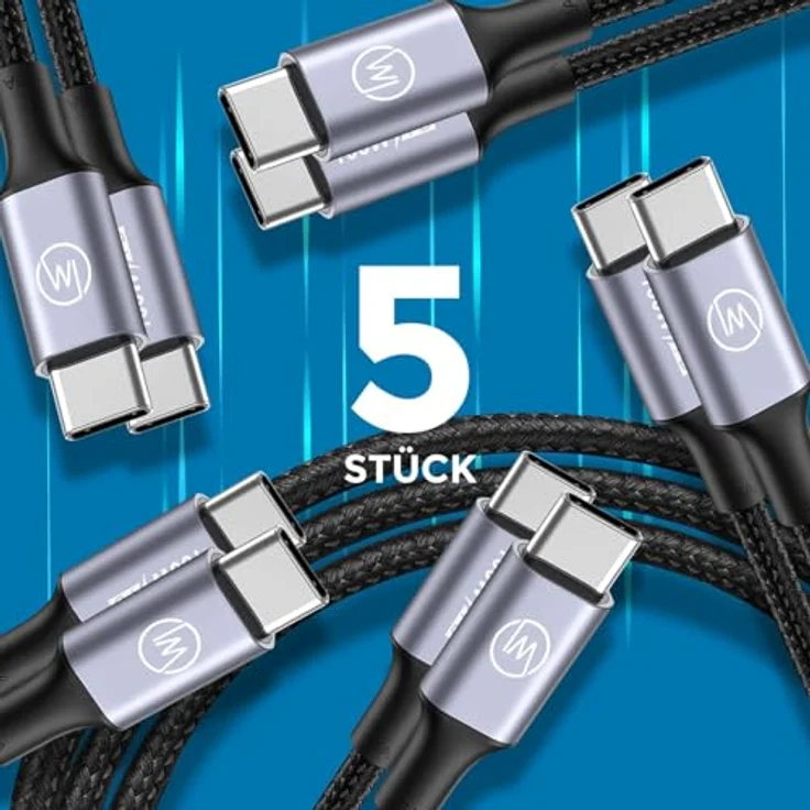 Wicked Chili 5x Dual USB-C Kabel 100W, 1m schwarz, 4K@60Hz, 10 Gbps Datentransfer, kompatibel mit iPhone, MacBook und Samsung – Bild 6