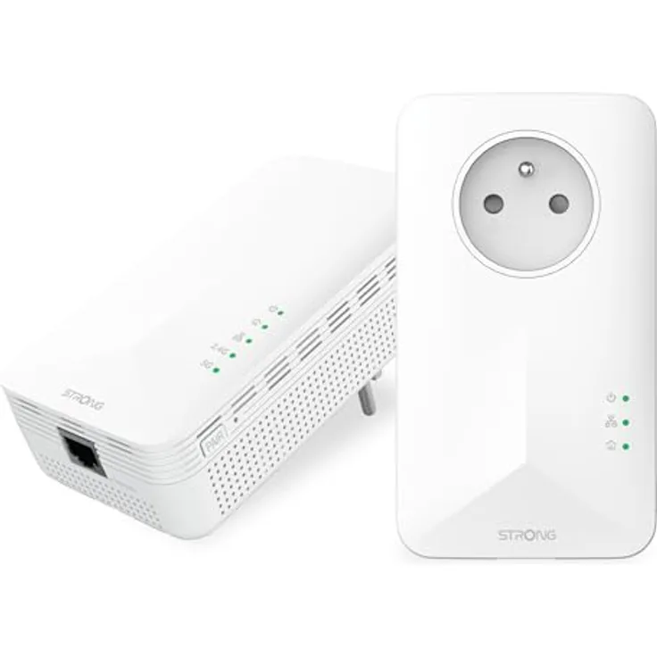 STRONG PL1000PWF Powerline Adapter Kit AV1000 Plus AC1200, 1000 Mbit/s LAN & 1200 Mbit/s WLAN, 2 Gigabit Ports, Plug & Play, für Kamera, IPTV, Xbox
