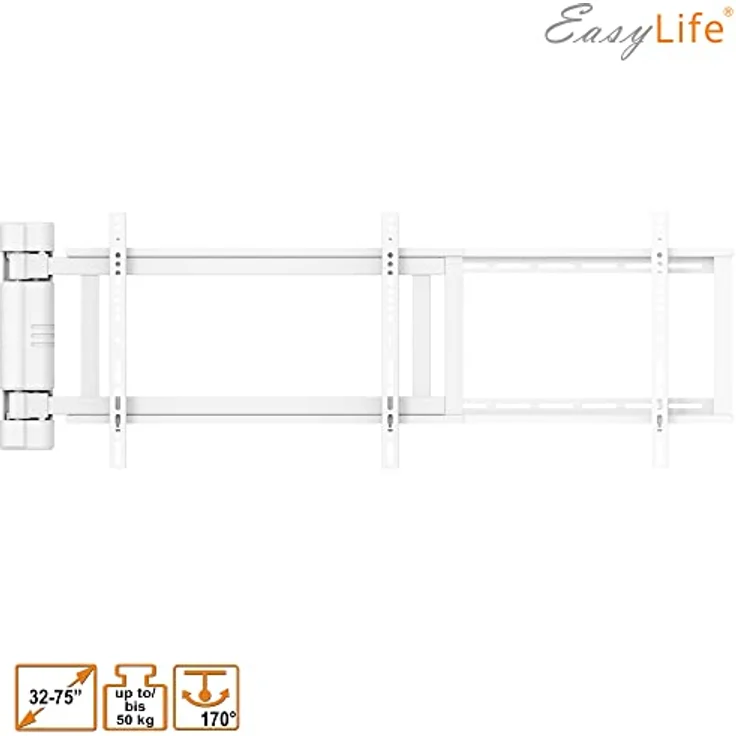 EasyLife TV Wandhalterung bis 170° elektrisch schwenkbar, VESA Wandhalterung bis 600x400 für LCD/OLED/Curved TV, Fernseher, Monitor, Display, Smartboard von 32-75 Zoll & 50kg max, Weiß – Bild 5