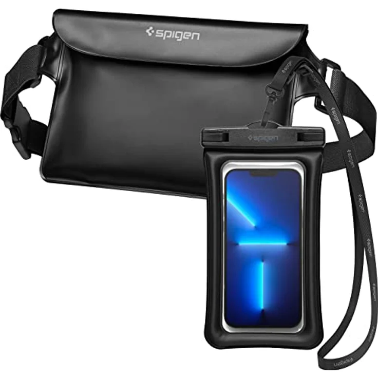 Spigen Aqua Shield wasserdichte Tasche Set [Tasche+Handyhülle] IPX8 Bauchtasche Handytasche Gürteltasche Beutel Universal Strandtasche für Wassersport Strand -Schwarz – Bild 1