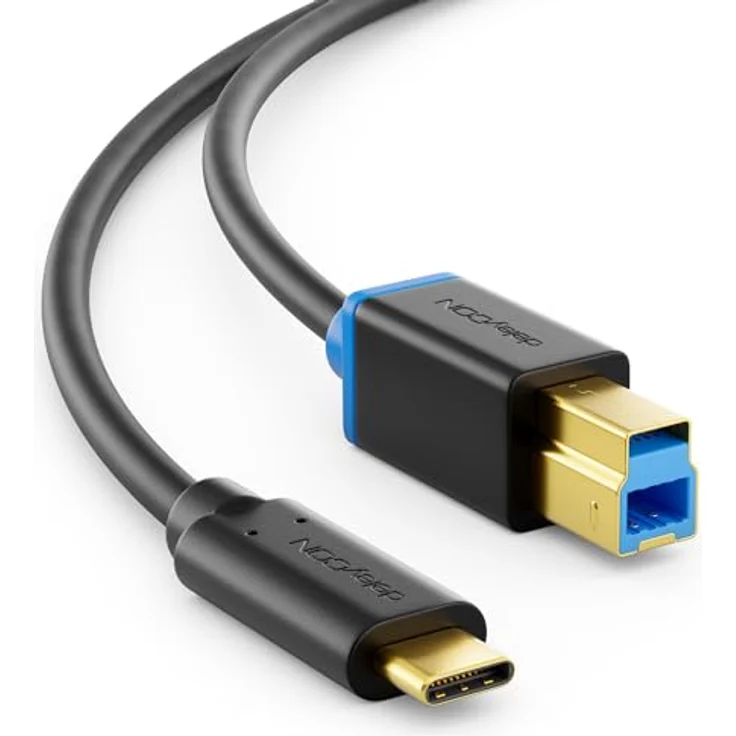 deleyCON 3,0m USB 3.0 Drucker Scanner Kabel USB-C auf Typ B, hohe Datentransferrate, wendbarer Stecker, Schwarz – Bild 1