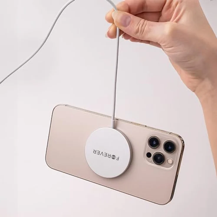 FOREVER Kabelloses Ladegerät, Induktives Ladegerät, 15W, Rund, Dünn, Diskret, Universal, 1m Kabel inklusive, Kompatibel mit verschiedenen Smartphone-Marken, die über drahtloses Laden verfügen, weiß – Bild 5