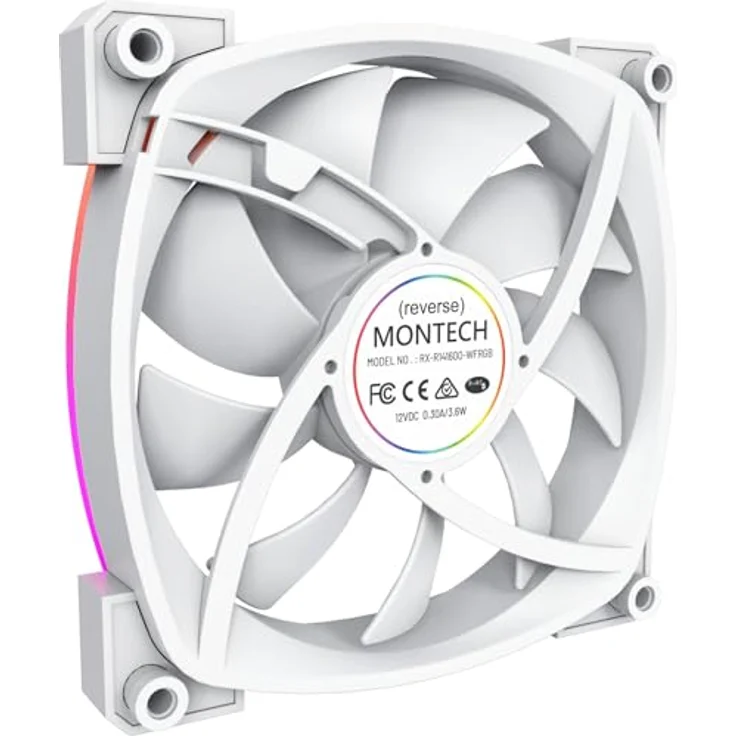Montech RX140 PWM ARGB Reverse Lüfter- 140mm, weiß - Gehäuselüfter mit max. 1.600 U/min, sehr leise, RGB-Beleuchtung – Bild 4