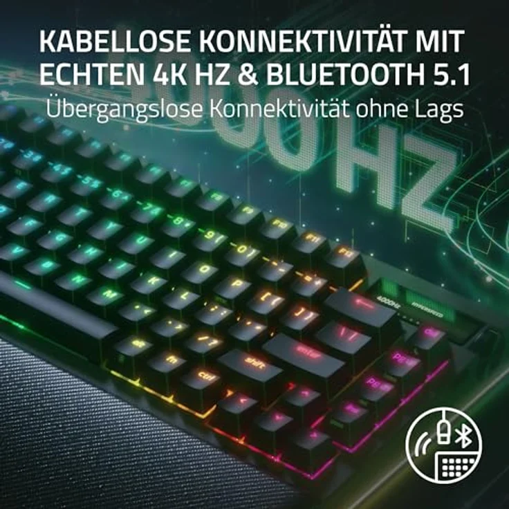 Razer BlackWidow V4 Pro 75% - Kabellose Hot-Swap-Gaming-Tastatur - OLED-Display (Befehlsrad, 4K Hz & Bluetooth-Konnektivität, magnetische Handballenauflage) ISO US-Layout | Schwarz – Bild 2