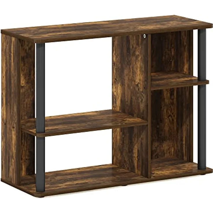 Furinno Klassisch TV-Ständer mit Kunststoffstangen für Fernseher Zoll, Engineered Wood, Bernsteinkiefer/Schwarz, 40-Inch