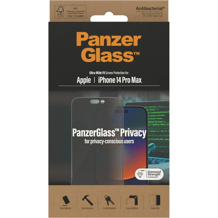 PanzerGlass Ultra-Wide Fit, Displayschutzfolie für Apple iPhone 14 Pro Max, Transparent, anti-bakterielle und kratzfeste Eigenschaften