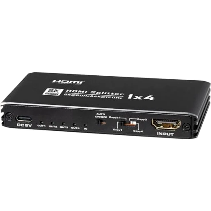 MAXTRACK CS26-4L 8K HDMI Splitter 1in4out, Adapter mit intelligenter EDID-Verwaltung, 8K@60Hz, 4K@120Hz, HDR10+, Dolby TrueHD, Plug & Play für 4 Monitore oder Fernseher – Bild 1