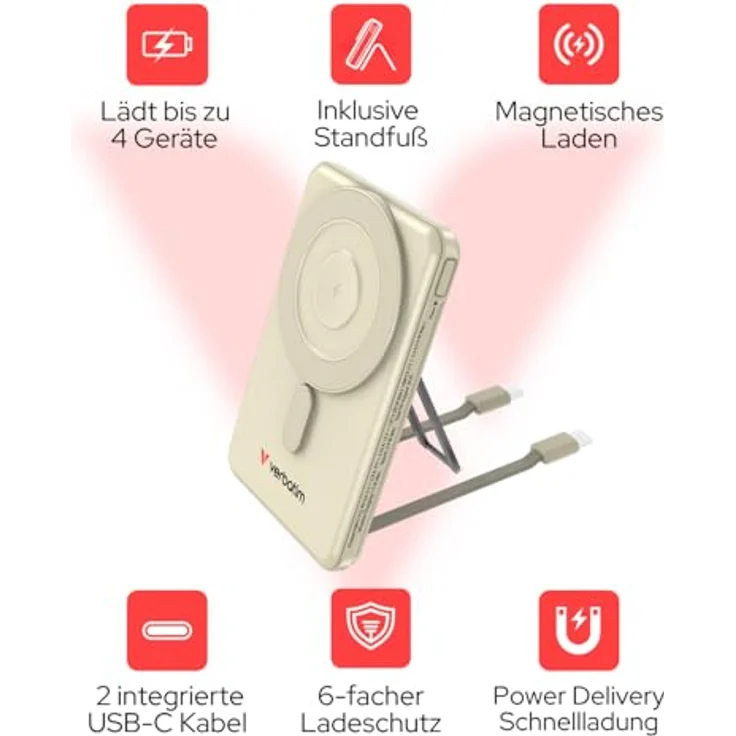 Verbatim Charge 'n' Go 2C Powerbank, 5000 mAh, kabelloses Laden, 20 W, gold – Bild 2