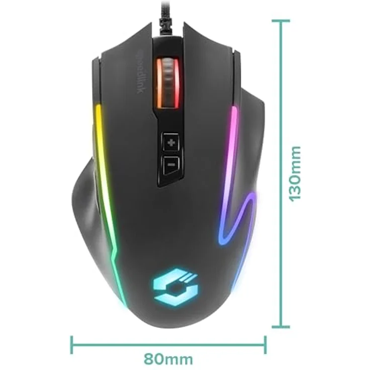 Speedlink DECUS NX RGB Gaming Maus mit Kabel, 6 Tasten, bis 12800dpi, Dauerfeuer Taste, mehrfarbiges RGB, programmierbar, USB, schwarz – Bild 4