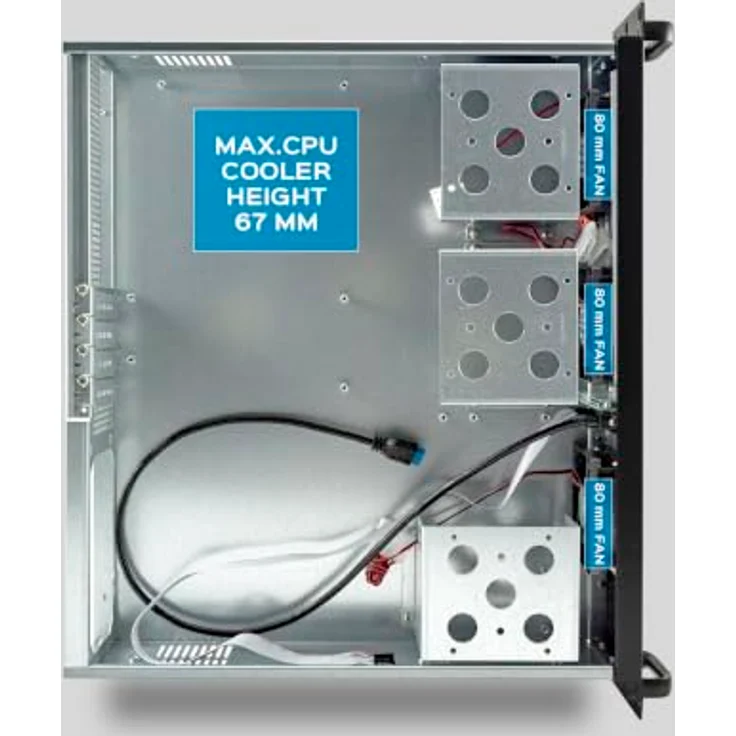 UNYKAch 2U 19″ UK 2129 Rack-Gehäuse, Schwarz-Silber, micro ATX, 4x 3,5" Festplattenslots, 3x 80mm Lüfter – Bild 4