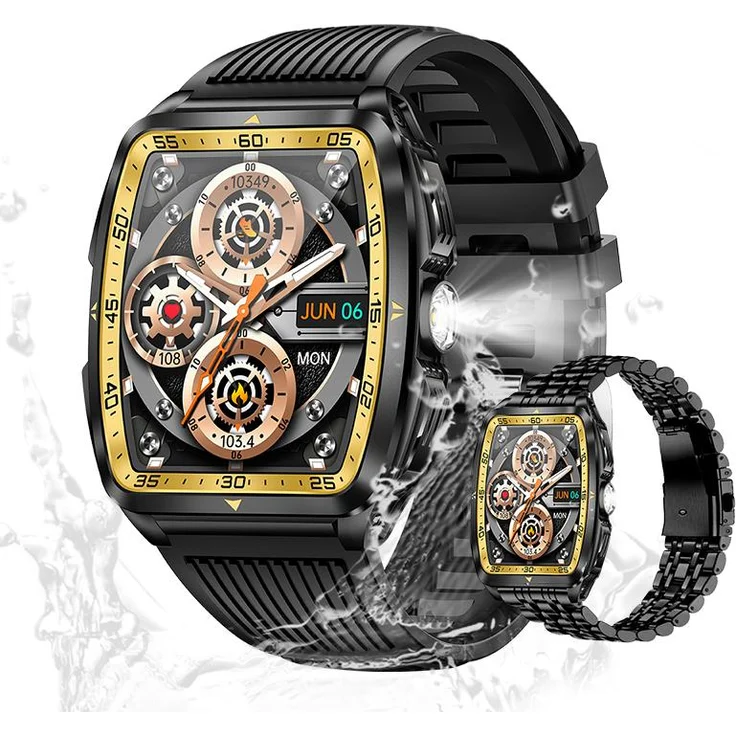 Valdus Herren Smartwatch, 1,8 Zoll Touchscreen, Telefonfunktion, IPX8/5ATM wasserdicht, 400mAh Akku, Fitness- & Gesundheitsfunktionen, Android/iOS – Schwarz