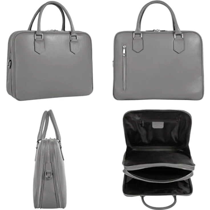 Cluty Aktentasche, echt Leder, Made in Italy, 28x35x13 cm, mit abnehmbarem Schultergurt und mehreren Fächern – Bild 2
