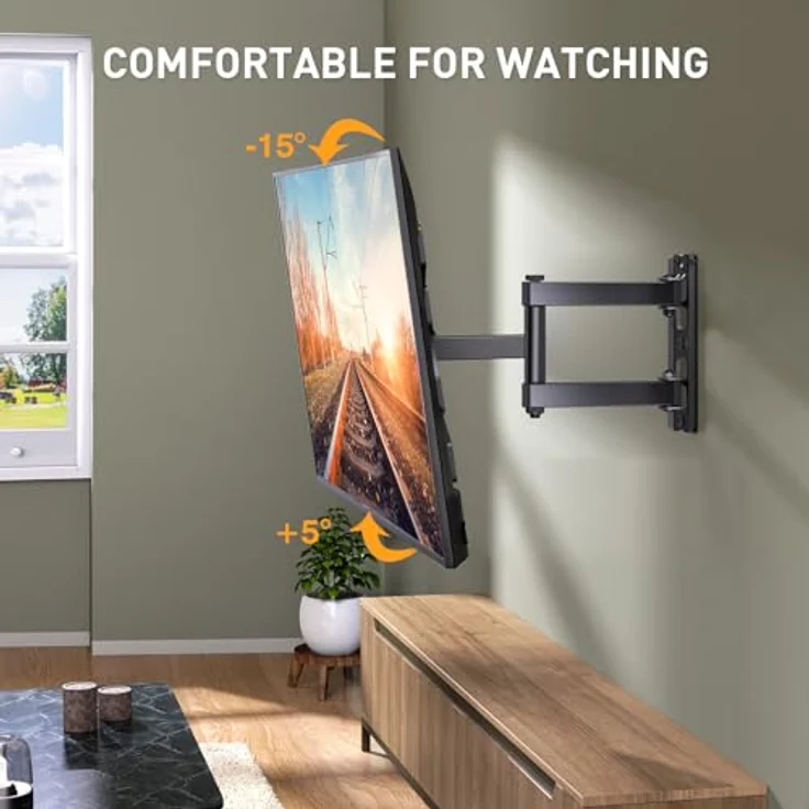 Perlegear TV Wandhalterung Schwenkbar Neigbar - Ausziehbar TV Halterung Curved 4K LED LCD OLED Flachbildfernseher, TV Wandhalter 58-140cm 23-55 Zoll TV, VESA 75x75mm-400x400mm, 1.8m HDMI Kabel, Schwarz – Bild 3