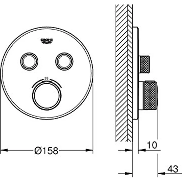 GROHE Grohtherm SmartControl - Thermostat mit 2 Absperrventilen (langlebige Oberfläche, Sicherheitssperre bei 38°C, Fertigmontageset), chrom, 29119000 – Bild 2