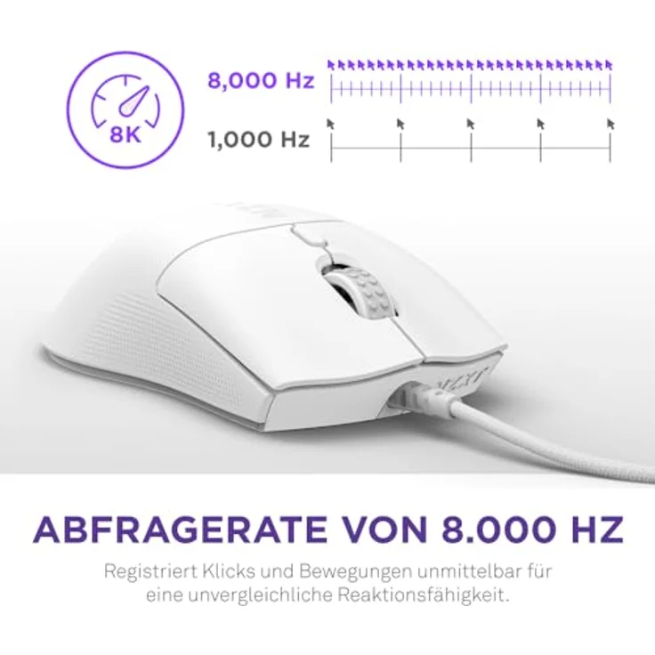 NZXT Lift 2 Symm | Leichte symmetrische kabelgebundene Gaming-Maus | Leichte 58-g-Konstruktion | 8K-Abfragerate | Optische Switches | Optischer 26K-DPI-Sensor | Füße aus 100% PTFE | Weiß – Bild 3