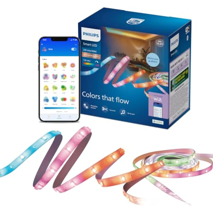 Philips Smart Lighting RGBIC LED Lightstrip, 5 m, Zuschneidbar, Dynamische Mehrfarbige Lichteffekte, WLAN Steuerung, Kompatibel mit Google Home und Alexa – Bild 1