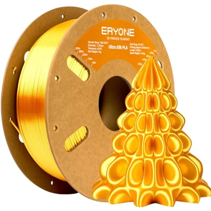 ERYONE Ultra Silk PLA Filament, 1.75mm, 1kg Spule, goldene Seidenoberfläche, hohe Genauigkeit
