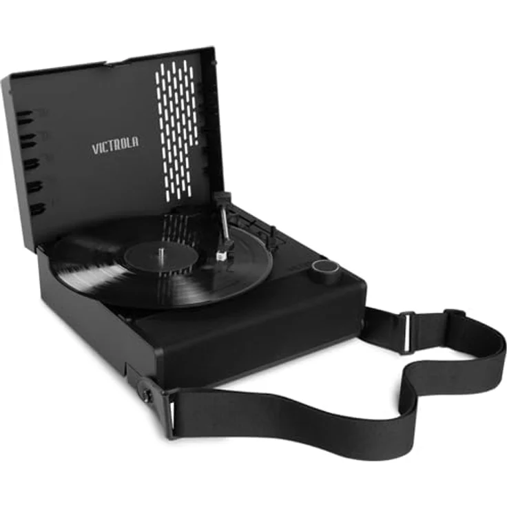Victrola Revolution GO Tragbarer Bluetooth-Plattenspieler mit DREI Abspielgeschwindigkeiten, nachladbarem Akku mit 12 Stunden Spielzeit und integrierten Lautsprechern | Schwarz | VSC-750SB-BLK-EU – Bild 1