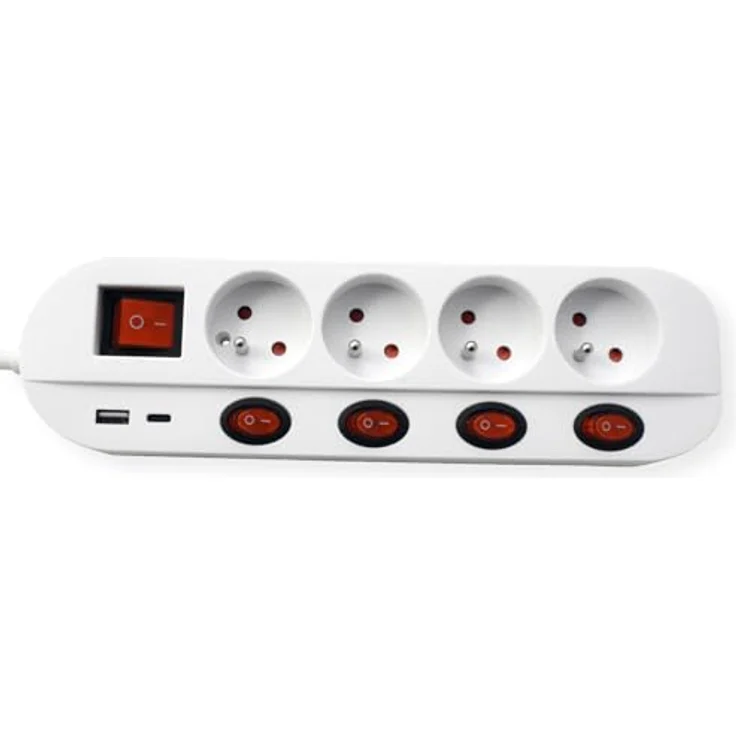 ROLINE 4-fach Steckdosenleiste, UTE Version mit Schalter, 3 m Kabel, 2x USB-Charger A+C, weiß, einzeln schaltbare Steckdosen – Bild 4