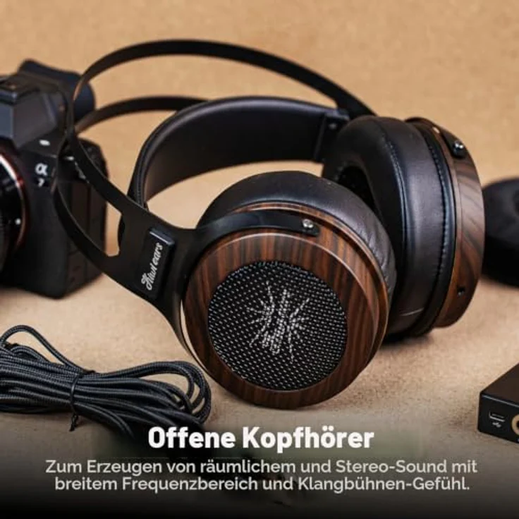 LINSOUL Kiwi Ears Altruva Over-Ear-Kopfhörer, Hi-Fi 50mm Dynamische Treiber, Offenes Design, Kabelgebunden, Schwarz Holz – Bild 4
