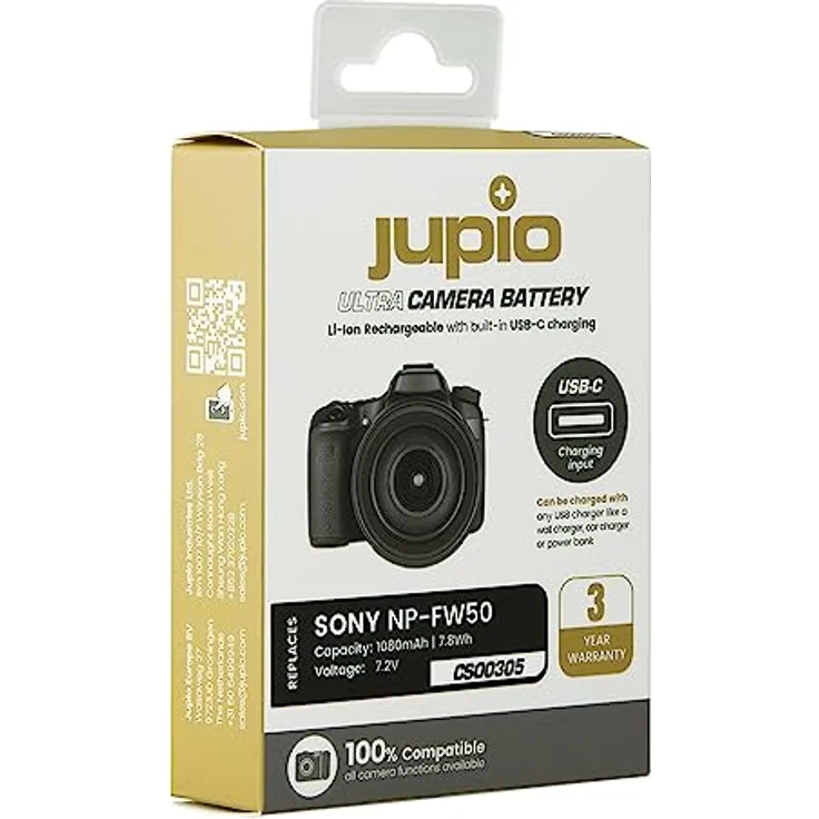 Jupio NP-FW50 *ULTRA C*, 1080mAh Akku mit USB-C Ladeeingang für Sony Digitalkameras – Bild 3