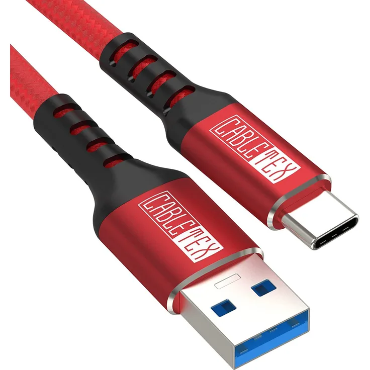 CABLETEX USB C Kabel auf USB 3.2 Typ A, 1 Meter, superschnelles Daten- und Ladekabel mit hochwertigem Nylon und Aluminium, rot