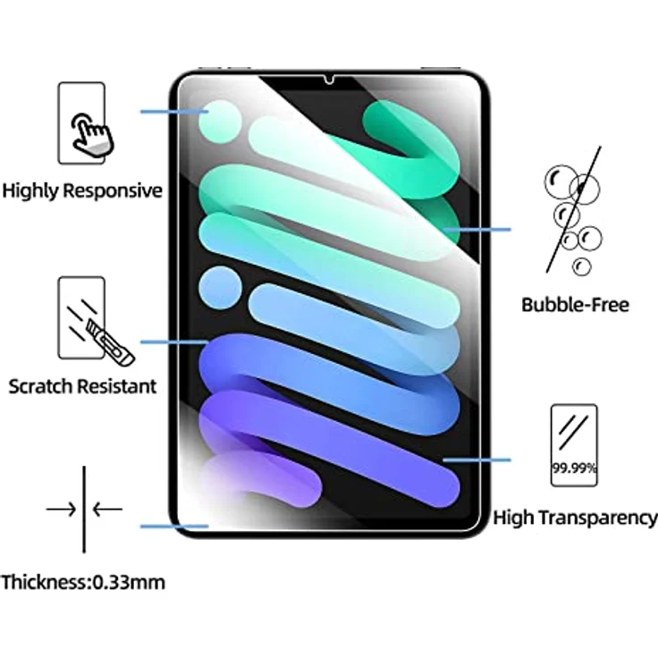 NEW'C Schutzfolie für iPad mini 7 (A17 Pro, 2024) / mini 6 (2021), 2 Stück, 9H Panzer Glas, 0.33mm, HD transparent, anti-fingerabdrücklich – Bild 2