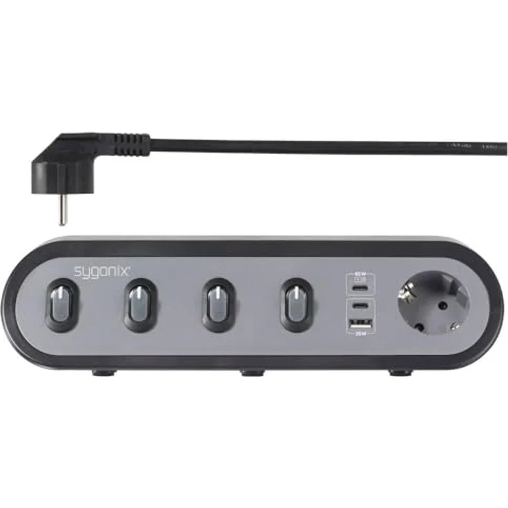 Sygonix SY-6901966 Tischsteckdose 5fach, Schwarz-Grau, mit Schutzkontakt für sichere Nutzung – Bild 3