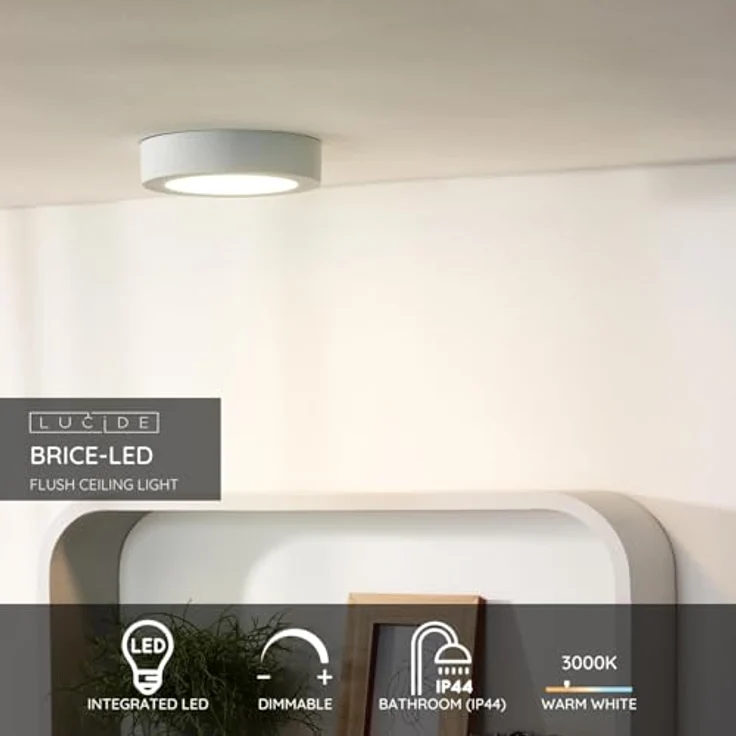 LUCIDE BRICE-LED Deckenleuchte Badezimmer Ø 18 cm LED Dim. 1x12W 3000K IP44 Weiß – Bild 4
