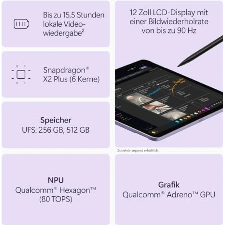 Microsoft Surface Pro 12" 2. Generation - EP2-74799, 12" Touchscreen, Snapdragon X2 Plus, 16GB RAM, 512GB UFS, Windows 11 Home, violet – Bild 8