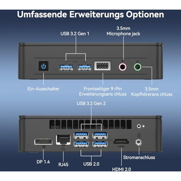 GEEKOM Mini PC Air12 Lite - 12th Gen Intel-N100 (4 Kerne, 4 Threads) Mini PC Windows 11 Pro, DDR4 8GB+256GB SSD Mini Computer mit WiFi 5/Bluetooth 5.1/4K 2 Displays, für Zuhause/Geschäft/Schule - Iceblast verbesserte Kühlungssystem – Bild 5