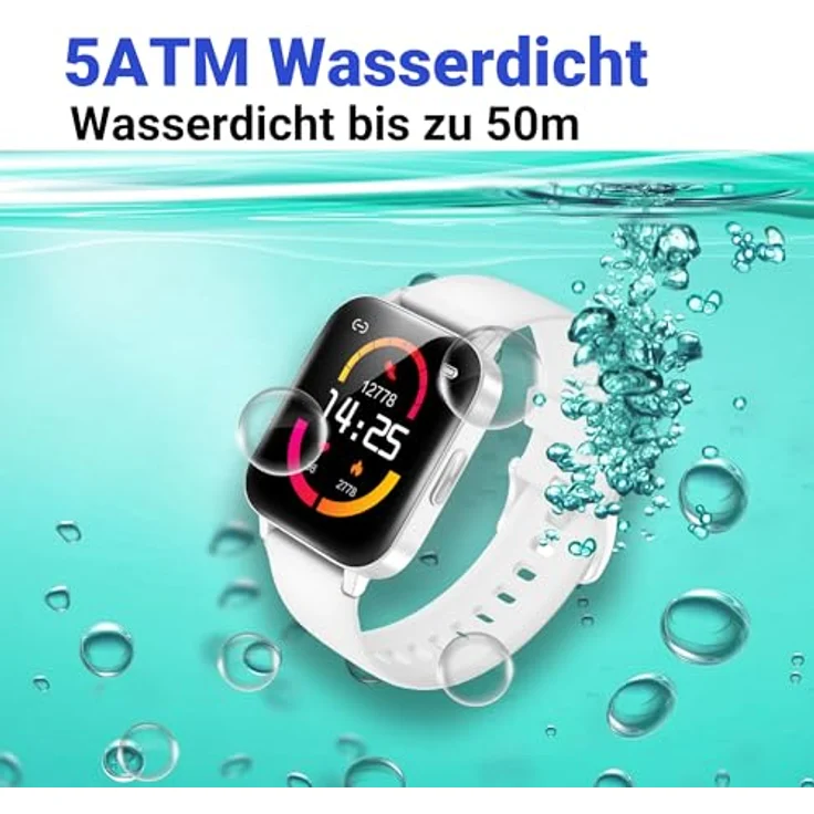 XINJI Smart Watch C1, Bluetooth 5.0, 1,69" Touchdisplay, Puls-/Blutsauerstoff-Messung, Kalorien-/Schrittzähler, 5ATM wasserdicht, weiß – Bild 5