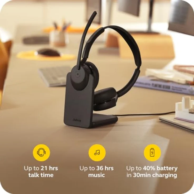 Jabra Evolve3 45 Stereo, LINK 390c On Ear Headset Bluetooth®, Kabellos, Schwarz mit drei präzise Mikrofonen – Bild 8