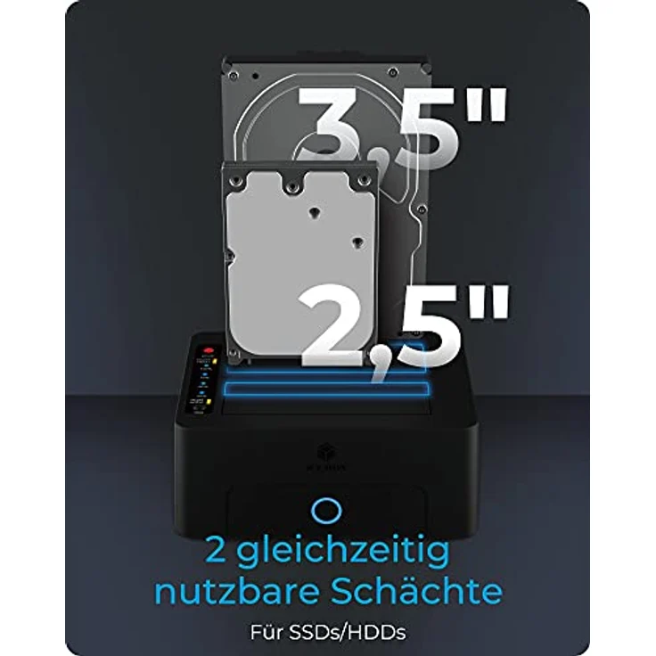 ICY BOX Dual HDD / Festplatten Docking Station USB 3.0 für SATA 2,5 Zoll & 3,5 Zoll, Festplatten Klonstation & Lesegerät, Adapter, Extern, Schwarz, IB-1232CL-U3 – Bild 2