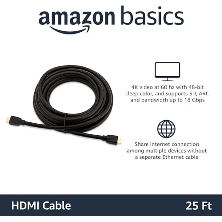 AmazonBasics HL-007311 Hochgeschwindigkeits-HDMI-Kabel 2.0, Ethernet, 3D, 4K-Videowiedergabe und ARC, Ultra-HD, 7,6 m, Schwarz – Bild 2