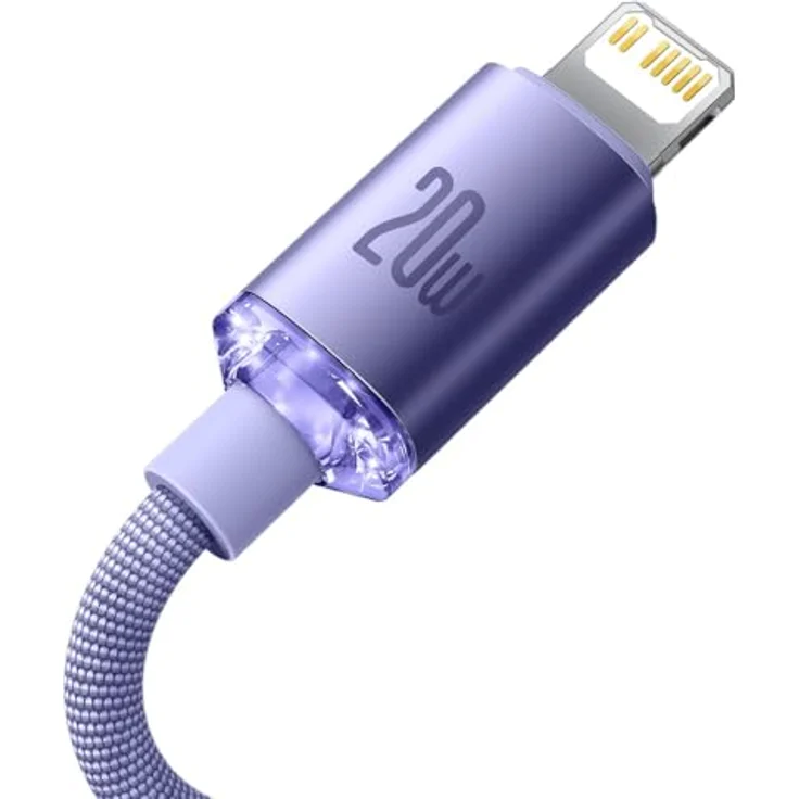 Baseus Crystal Kabel USB-C auf Lightning, 20W PD, 2m, violett, Hochgeschwindigkeitsdatenübertragung bis 480 Mbps, Überhitzungsschutz – Bild 7