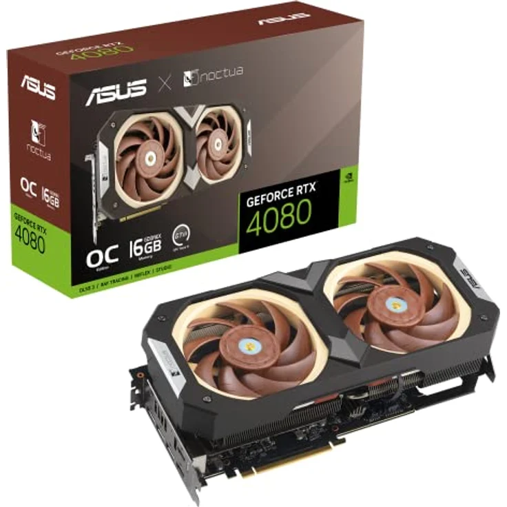 ASUS GeForce RTX 4080 16GB Noctua OC Edition GDDR6X Gaming Grafikkarte (DLSS 3, PCIe 4.0, 16GB GDDR6X, 2X HDMI 2.1a, 3X DisplayPort 1.4a, RTX4080-O16G-NOCTUA) – Bild 1