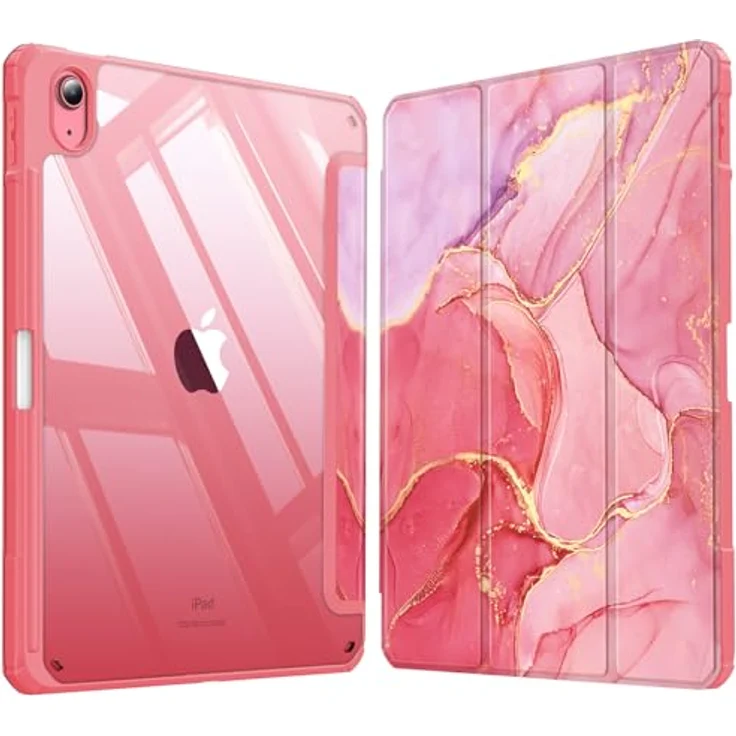 Fintie Hybrid Hülle für iPad (A16) 11 Zoll 2025, iPad 10 Generation 10.9 Zoll 2022, stoßfeste Schutzhülle mit transparentem Rückenteil und Stifthalter, Marmor Pink – Bild 1