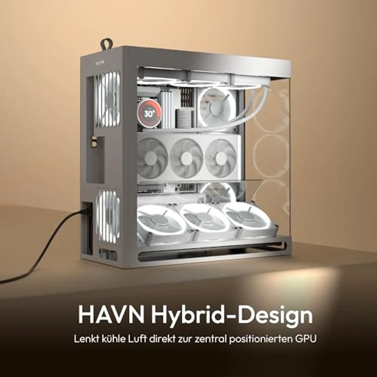 HAVN HS 420 VGPU PC-Gehäuse, Midi-Tower, E-ATX, Tempered Glass, PCIe 5.0 Riser Kabel - Weiß – Bild 2