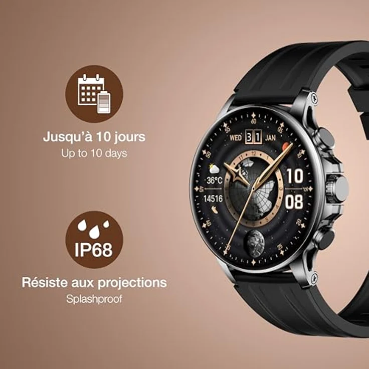 Bigben Connected, Multifunktionale Smartwatch IP68, 70 Sportmodi, Schlafüberwachung, Schwarz – Bild 2