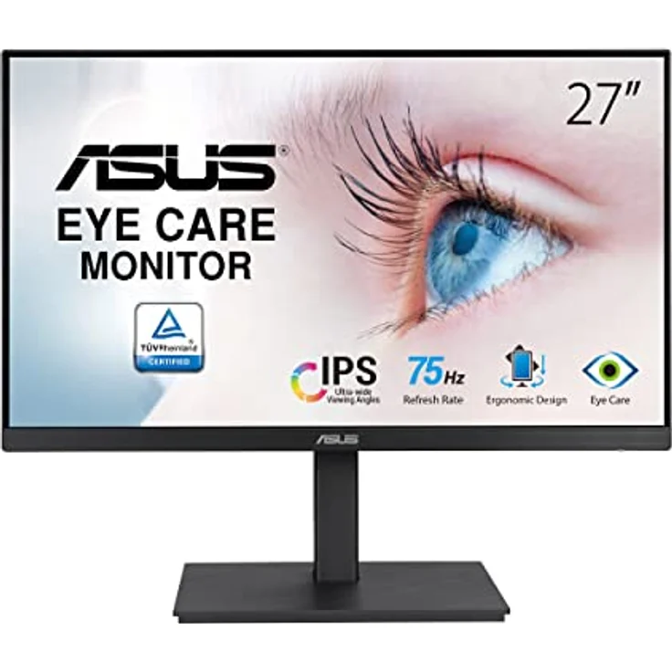 ASUS Eye Care VA27EQSB 27 Zoll Full HD Monitor ergonomisch Flicker-Free Blaulichtfilter Adaptive-Sync 75 Hz 16:9 IPS Panel 1920x1080 DisplayPort HDMI D-Sub USB Hub Schwarz – Bild 1