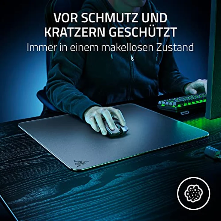Razer Atlas - Glasmausmatte (Premium gehärtetes Glas, Ultra-Glatte Oberfläche, Mikrogeätzte Oberfläche, Schmutz- und kratzabweisend, Leisere Mausbewegungen, rutschfeste Gummibasis) Schwarz – Bild 5