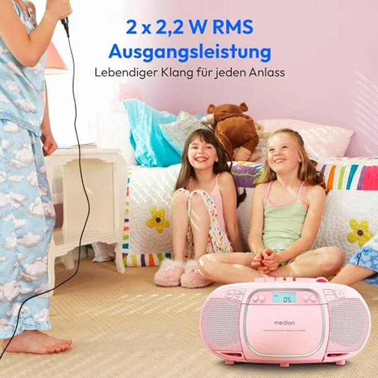 Medion® E66476 (MD44176) rosa Radio, AM-/FM-Tuner mit RDS, 4 W Stereo, tragbar, AUX-Eingang, CD-/Kassettenplayer – Bild 5