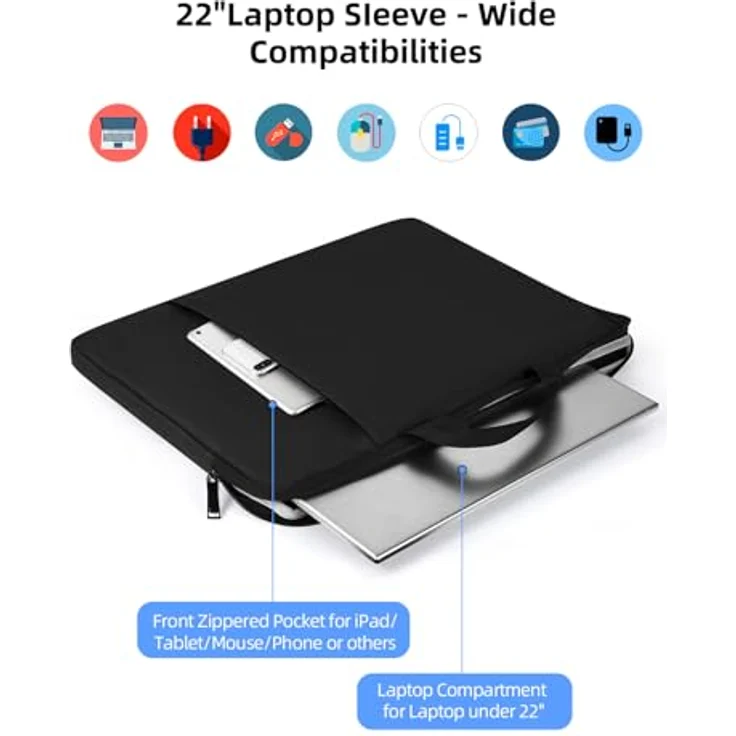 UPERFECT Laptoptasche 22 Zoll für Laptop/Monitor/Tablet, wasserdicht und stoßfest mit gepolsterten Fächern und großen Seitentaschen, schwarz – Bild 3